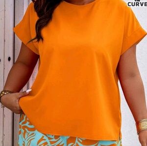 Shein Clasi Curve Blouse Short Batwing Sleeve Top Women Size 12 Curve 0XL Orange